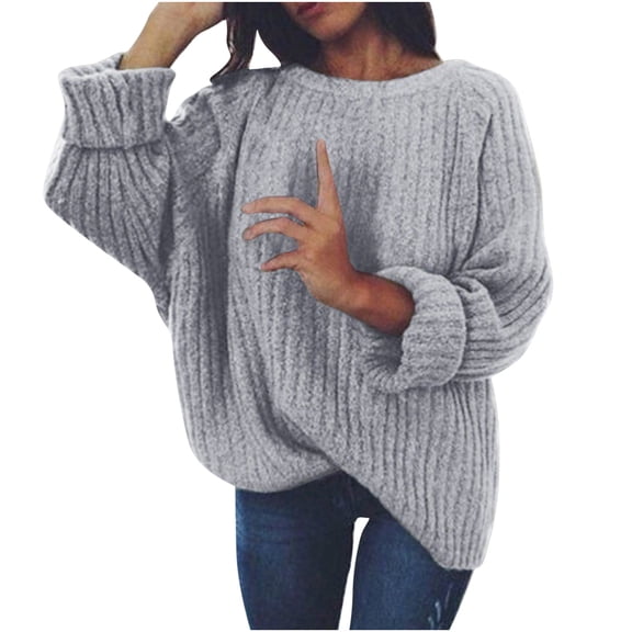 asdoklhq Womens Plus Size Tops,Women's Turtleneck O-Neck Knitted Jumper Sweater Long Sleeve Elegant Casual Tops