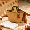 thumbnail image 5 of Bolso de algodón tejido con diseño de cerezo, bolso grande de playa para mujer, bolso ligero de verano para desplazamientos diarios y viajes, 5 of 5