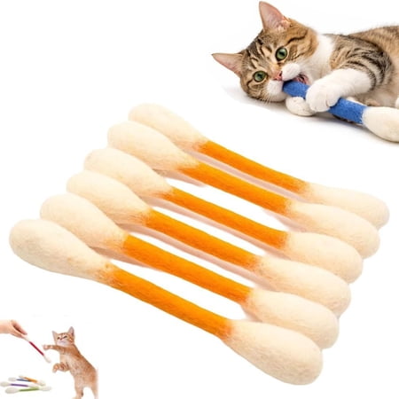 6 Pack Cotton Swabs Cat Toys with Catnip Giant Kitten Chew Sticks Durable Dental Teething Ropes Interactive Kitty Kickers for Indoor Boredom & Dental Care Play Lover Gift (Orange)