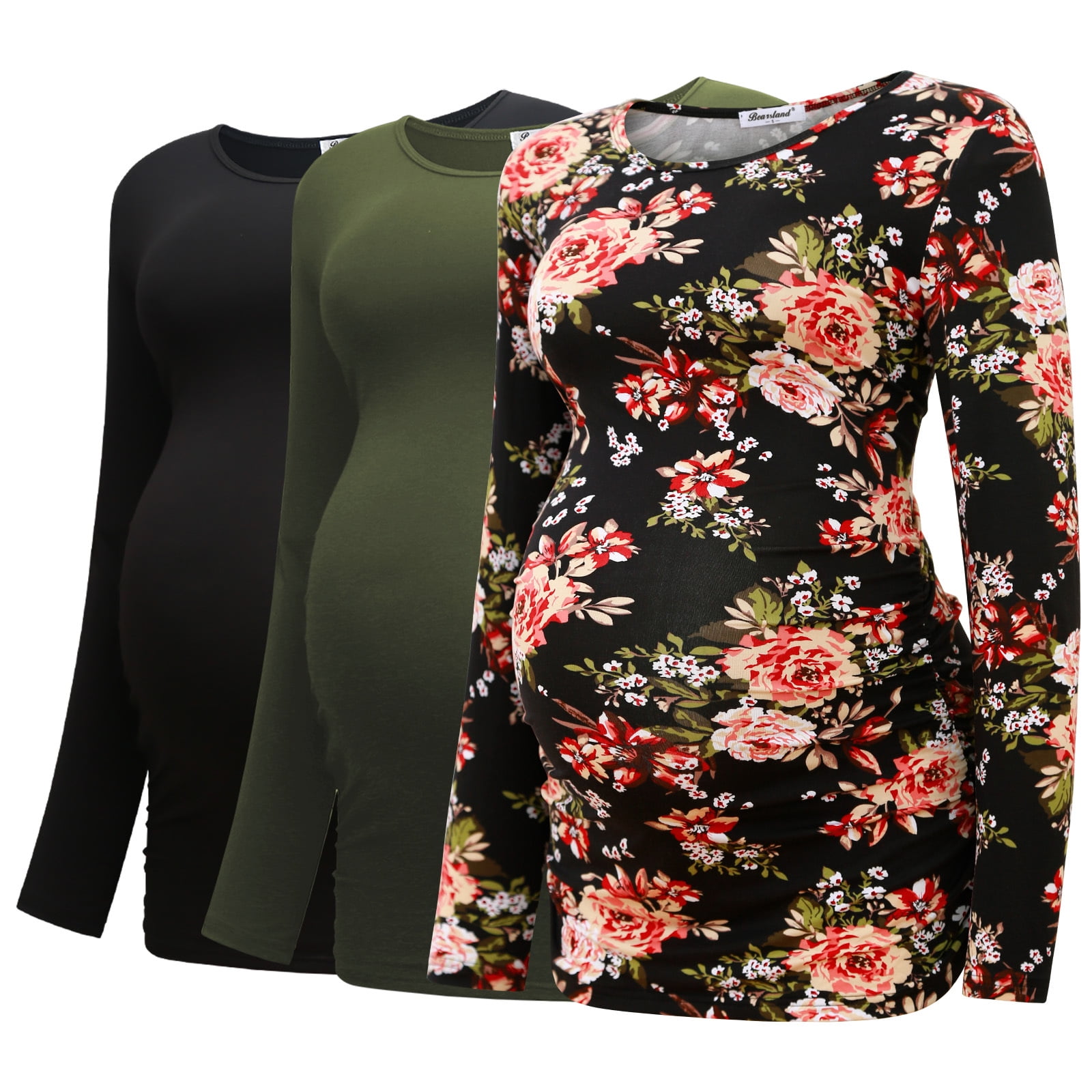 Bearsland Women's Long Sleeve Maternity Tops Casual Side Ruched Clothes