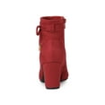 thumbnail image 3 of BLISSFUL STEP Women's Ankle Boots Faux Suede Pointed Toe Bow Decor Chunky Heel Zipper Booties Red 9, 3 of 8