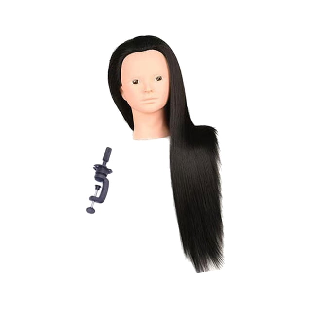 Cabeza de maniquí de 23,6 pulgadas para entrenamiento de peinado, corte y lavado de cabello. negro sin maquillaje