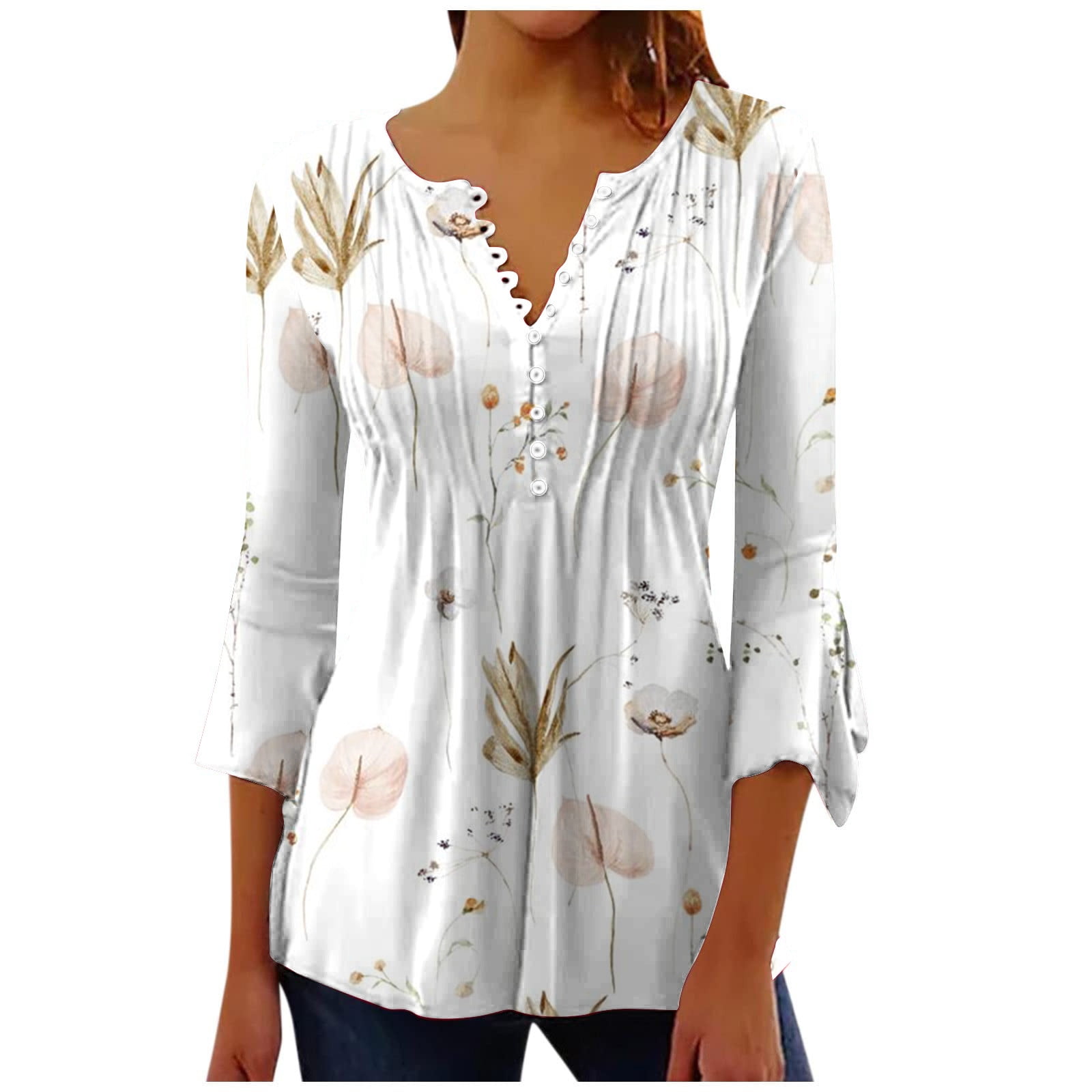 XZNGL Summer Tunic Tops for Women Womens V-Neck Casual 3/4 Sleeve