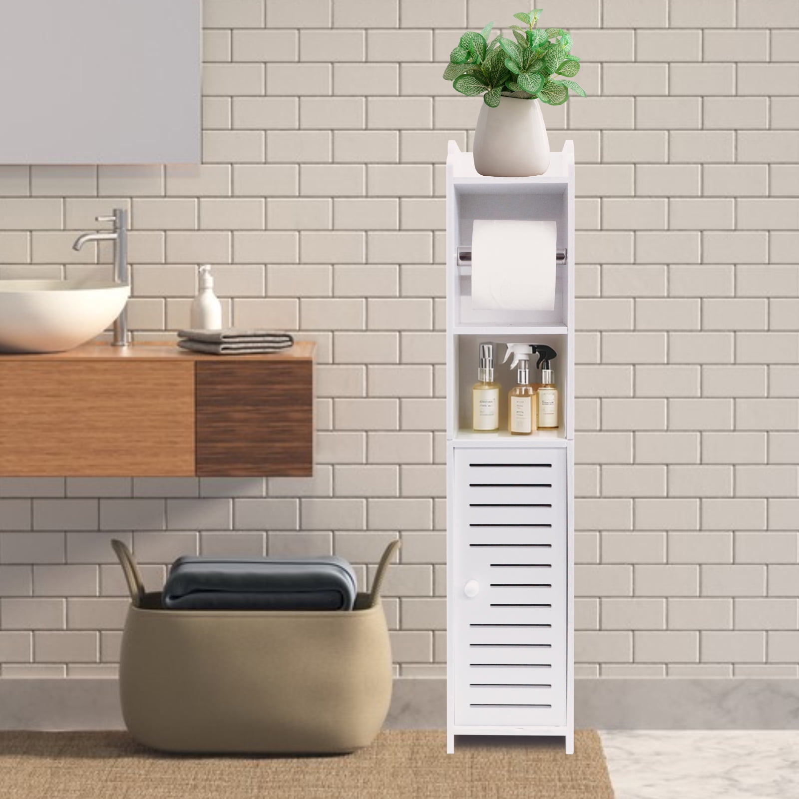 PinkSheep Bathroom Storage Cabinet with Doors and Shelves, Freestanding Toilet Paper Holders Stand Storage Cabinet Organizer Shelf for Small Spaces, White