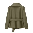 thumbnail image 3 of Cropped Trench Coat for Women Lapel Collar Belted Button Blazer Casual Trendy Elegant Office Fall Jacket, S, 3 of 5