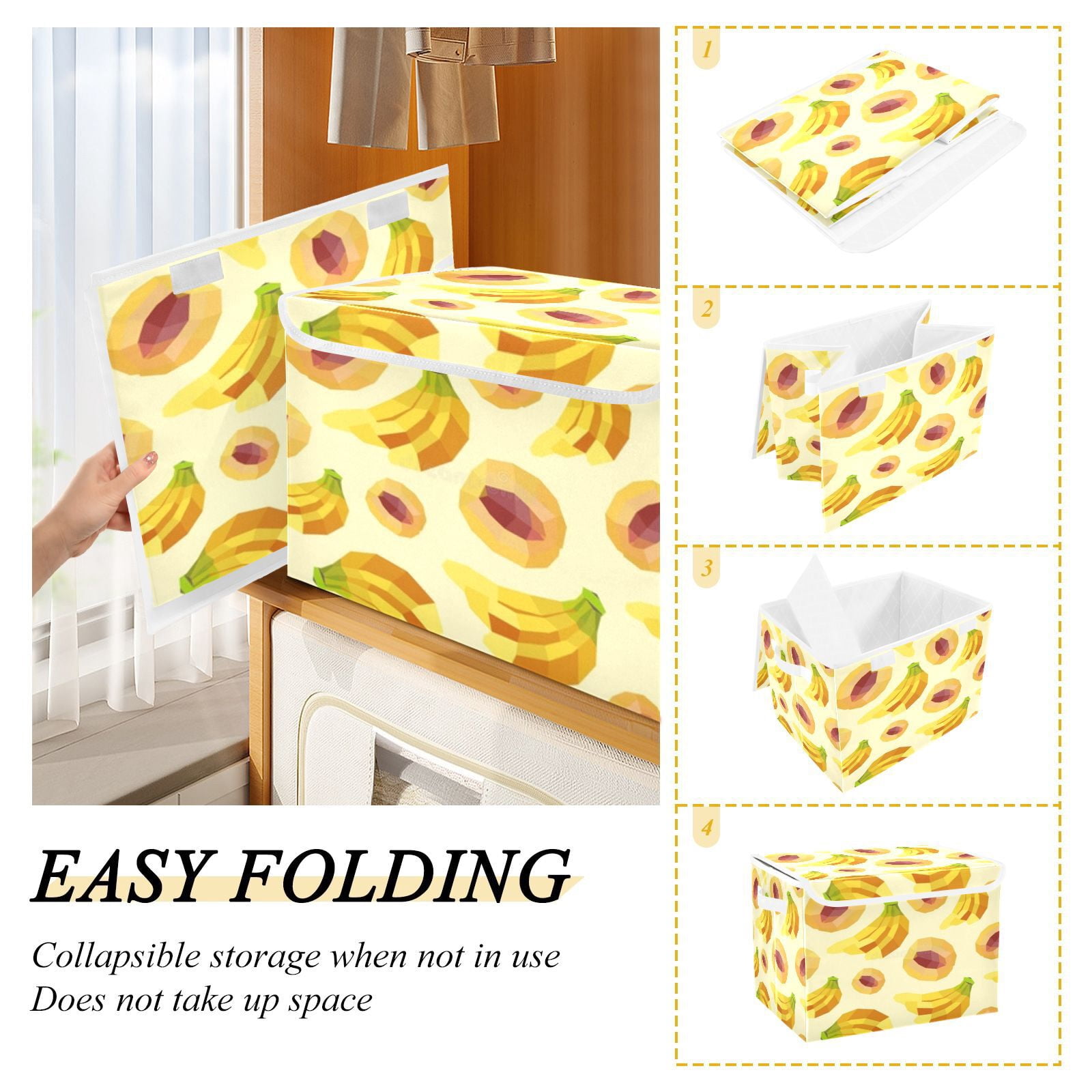 Geometric fruit pattern design Foldable Kids Toy Chest with Flip-Top Lid, Collapsible Fabric Toy Storage Organizer/Bin/Box/Basket/Trunk for Toddler