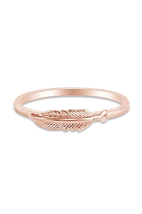 14k Rose Gold Plated 925 Sterling Silver Lovely Tiny Feather Ring Jewlery for Her Women Valentine's Day Birthday Ring Size-6
