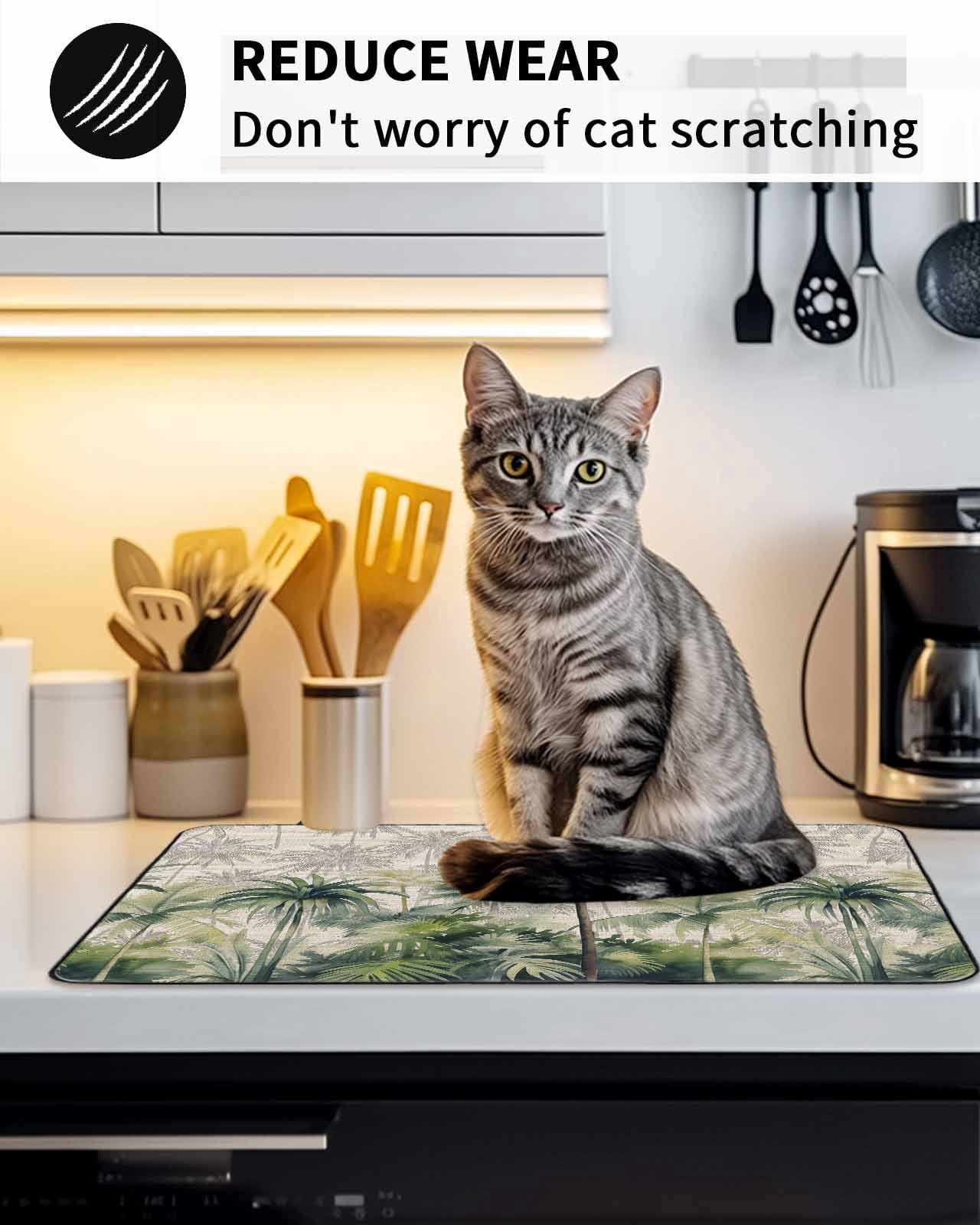 Stove Top Covers for Electric Stove, Summer Tropical Leaves Glass Stovetop Cover Protector, Green Palm Trees Botanical Induction Cooktop Protector Oven Mat for Kitchen Countertop 24"x21"