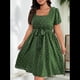 thumbnail image 5 of Vestido Elegante de Talla Grande con Lunares Retro, Cuello Cuadrado y Lazo en la Cintura para Mujer Verde XL, 5 of 9