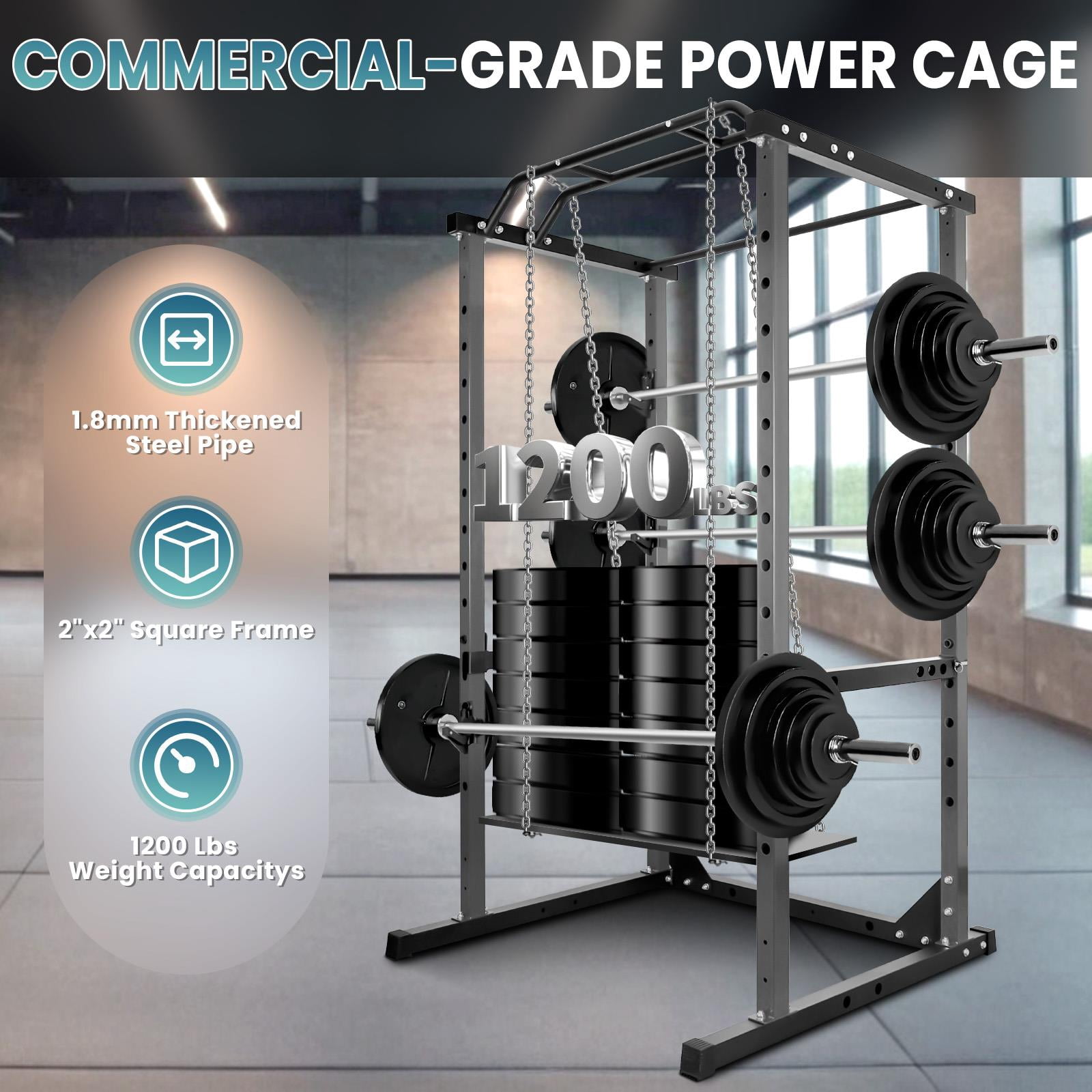 Tanfengu,1200 LBS Commercial-Grade Power Cage with Adjustable J-Hooks & Safety Bars, Multi-Function Squat Rack, for Home Gym, Weight Training, Bodybuilding