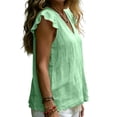 thumbnail image 6 of TGSLY Women's Linen V Neck Tank Tops Lightweight Soft Ruffle Cap Sleeve Shirts Loose Fit Dressy Casual Solid Color Tunic Blouses S, 6 of 10