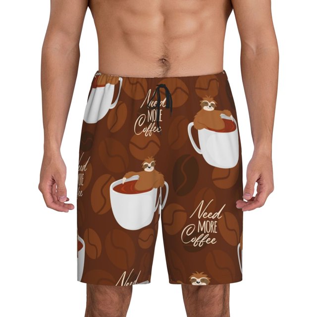 Fotbe Sloths Need More Coffee Pantalones Cortos de Pijama para Hombre, Ropa de Dormir, Pantalones de Pijama Cortos para Hombre-Large
