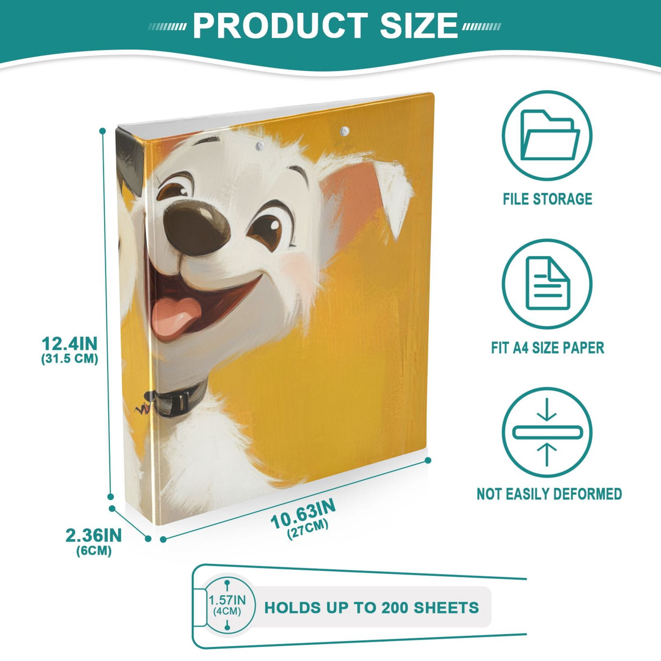 Happy Dogs 3 Ring Binders 1.5 inch Hardcover File Folders with Interior Pockets A4 Size Organizer for School Office Hospital