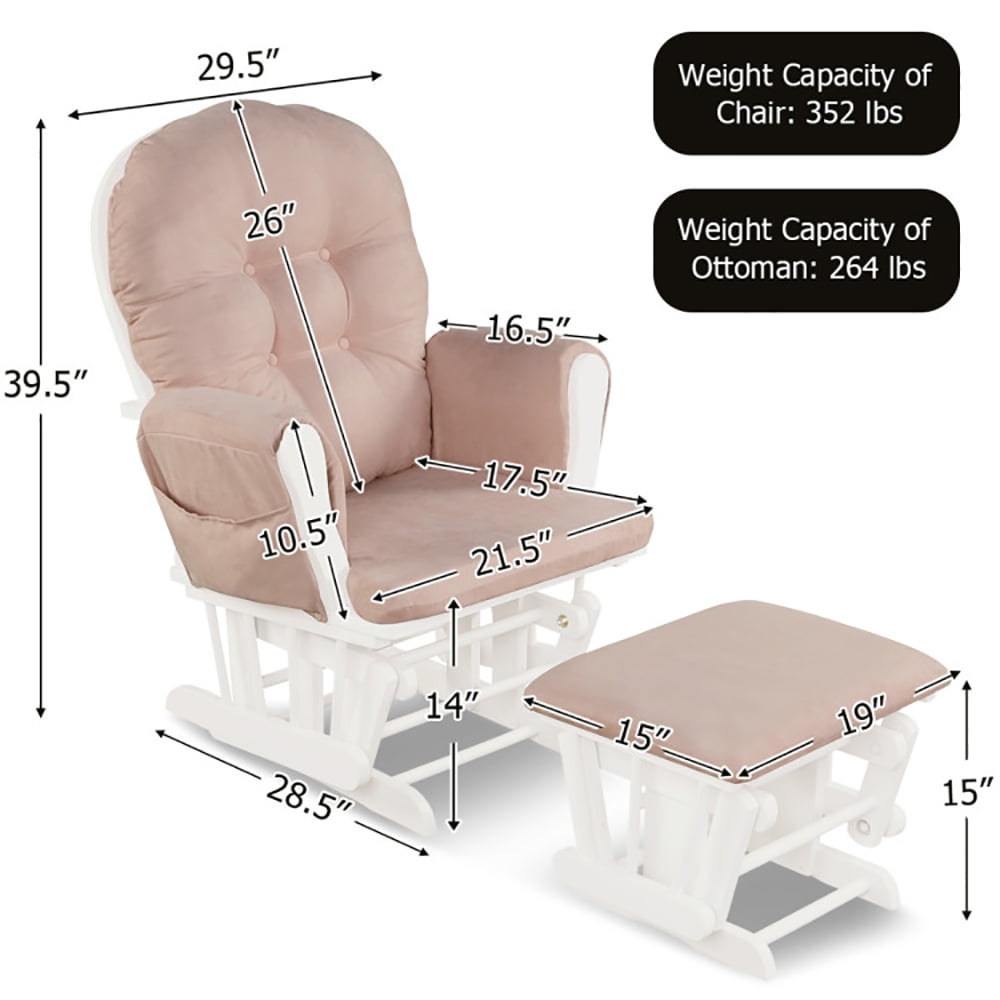 Finihen Glider and Ottoman Cushion Set, Wooden Rocking Nursery Chair with Cushioned Armrests Detachable Cushion, Upholstered Glider with Nursing Ottoman, for Napping, Nursing, Reading, Pink Finihen Glider and Ottoman Cushion Set, Wooden Rocking Nursery Chair with Cushioned Armrests Detachable Cushion, Upholstered Glider with Nursing Ottoman, for Napping, Nursing, Reading, Pink