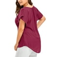 thumbnail image 4 of MAWCLOS Women's Plus Size Tops Short Sleeve T Shirts V Neck Basic Tee Blouse Summer Lace Splicing Tunic, 4 of 4