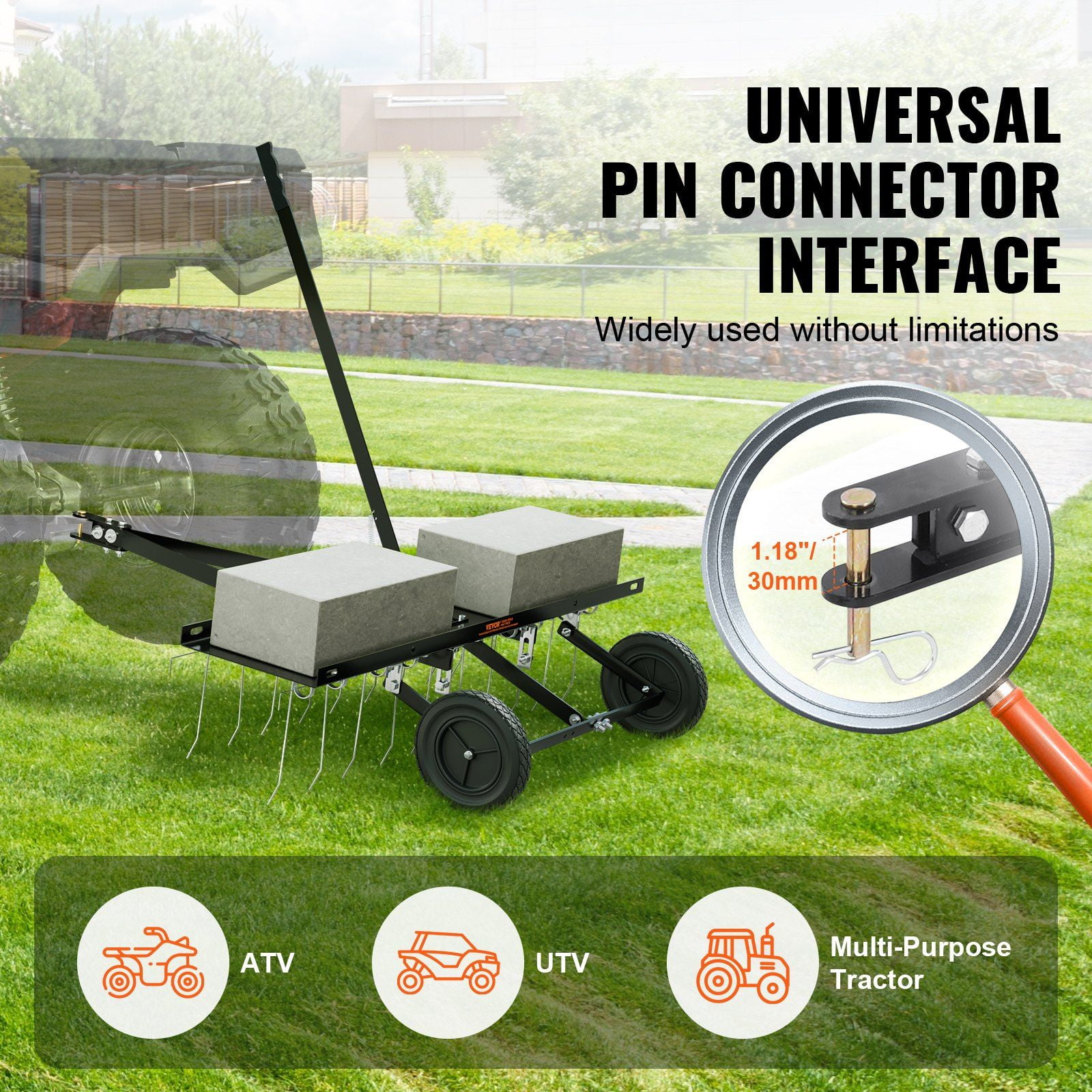 40 Inch Tow Behind Dethatcher with 20 Spring Steel Tines Lift Handle for ATV Mower Garden Farm Grass