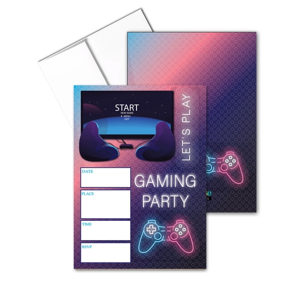 Gaming Night Party Invitations - 25 Invites with Envelopes - Gaming - B15241