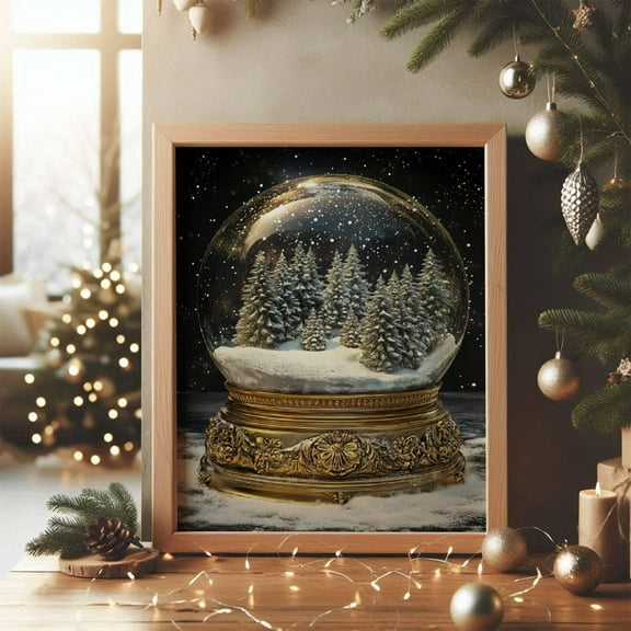Kristmas Snow Globe Pine Trees, Season, Kristmas Wall Art, Eco Friendly Kristmas, Home Decor, Festive, Decorations Warm Present Vintage UNFRAMED Poster Size 8x12