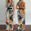 thumbnail image 1 of Pantalon Large pour Femmes Mode Dos Nu Fendu Imprimé Floral Combinaison, 1 of 5