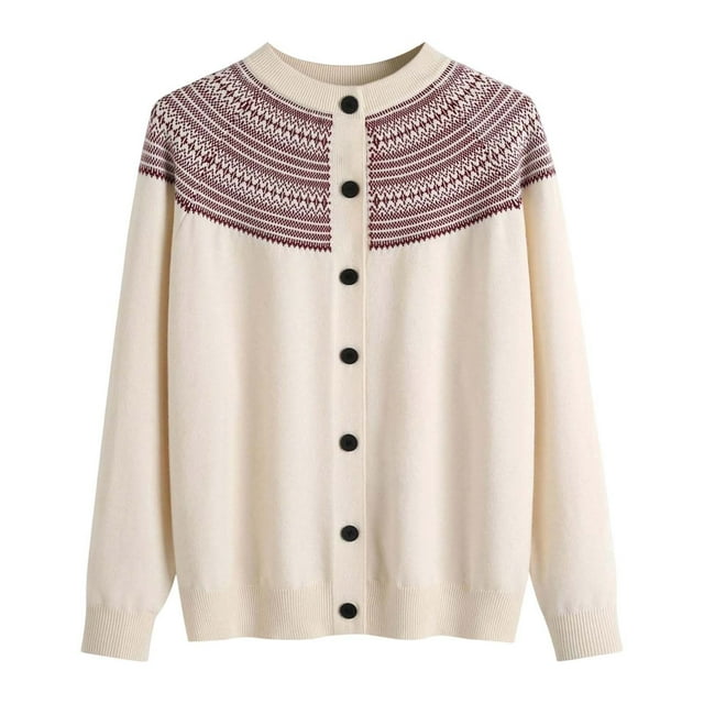 Fgnfyis Cardigan Tricoté Imprimé Décontracté pour Femmes avec un Haut à Col Rond Ample pour un Style Quotidien Beige TTG