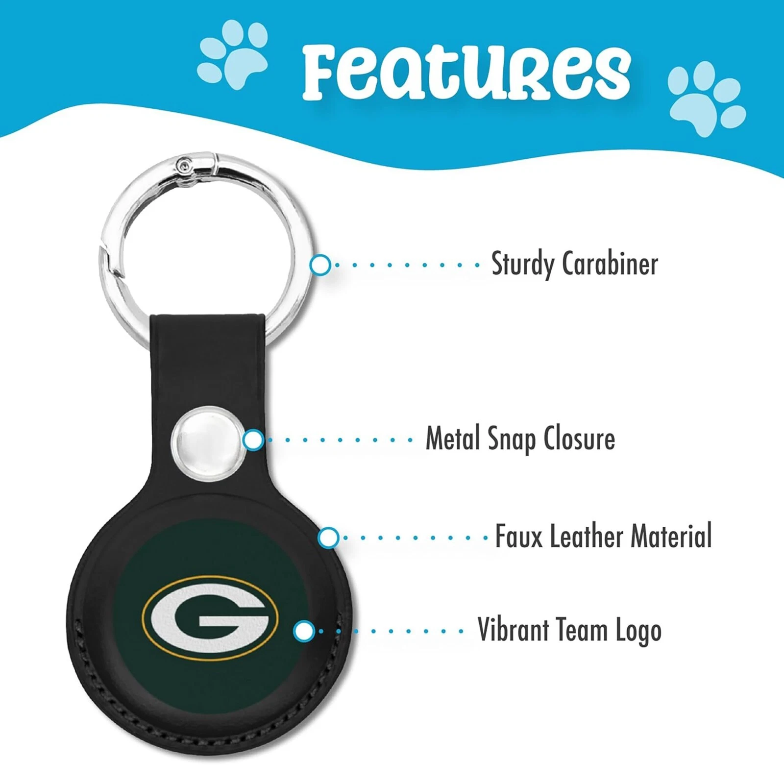 Pets First NFL Leather Keychain Apple Air Tag Holder for Dogs & Cats Airtag Case