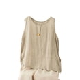 thumbnail image 3 of QUNYINEY Linen Tank Top for Women Summer Solid Tops Beach Crew Neck Sleeveless Vacation Loose Fit Womens Shirts, 3 of 4