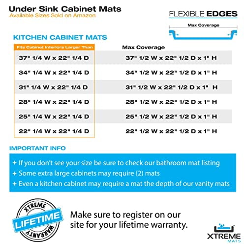 Xtreme Mats - Waterproof Under Sink Mat for Kitchen & Laundry Cabinets,  (Beige, 34 1/4 x 22 1/4) Kitchen Cabinet Shelf Protector, Flexible Under