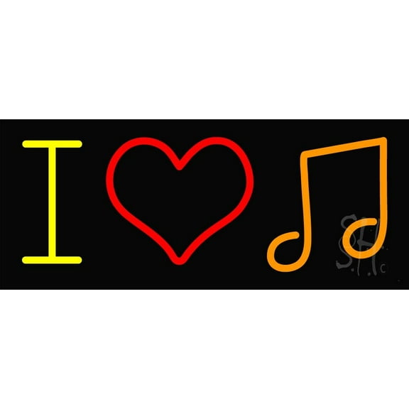 I Love Music LED Neon Sign 10" Tall x 24" Wide - inches Black Square Cut Acrylic Backing, with Dimmer - Premium built indoor Sign for Studio, Club, Home décor, Event, Workshop, Storefront.