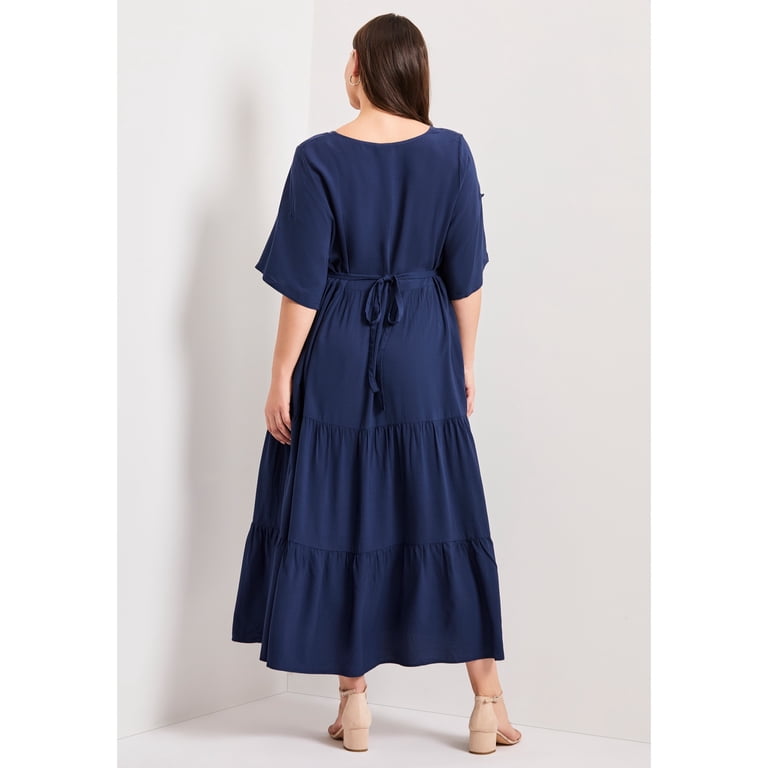 Avenue Women's Plus Size Ivy Tiered Button Front Dress