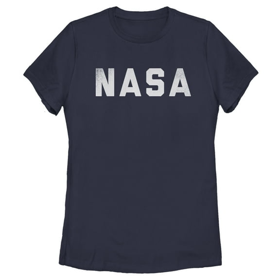 Women's NASA Flat Text Simple Logo Graphic Tee Navy Blue Large