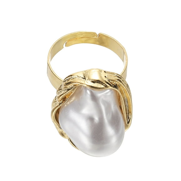 Pearl Ring for Women Adjustable Faux Pearl Finger Ring Open Vintage Statement Stacking Jewelry, Light Golden, White