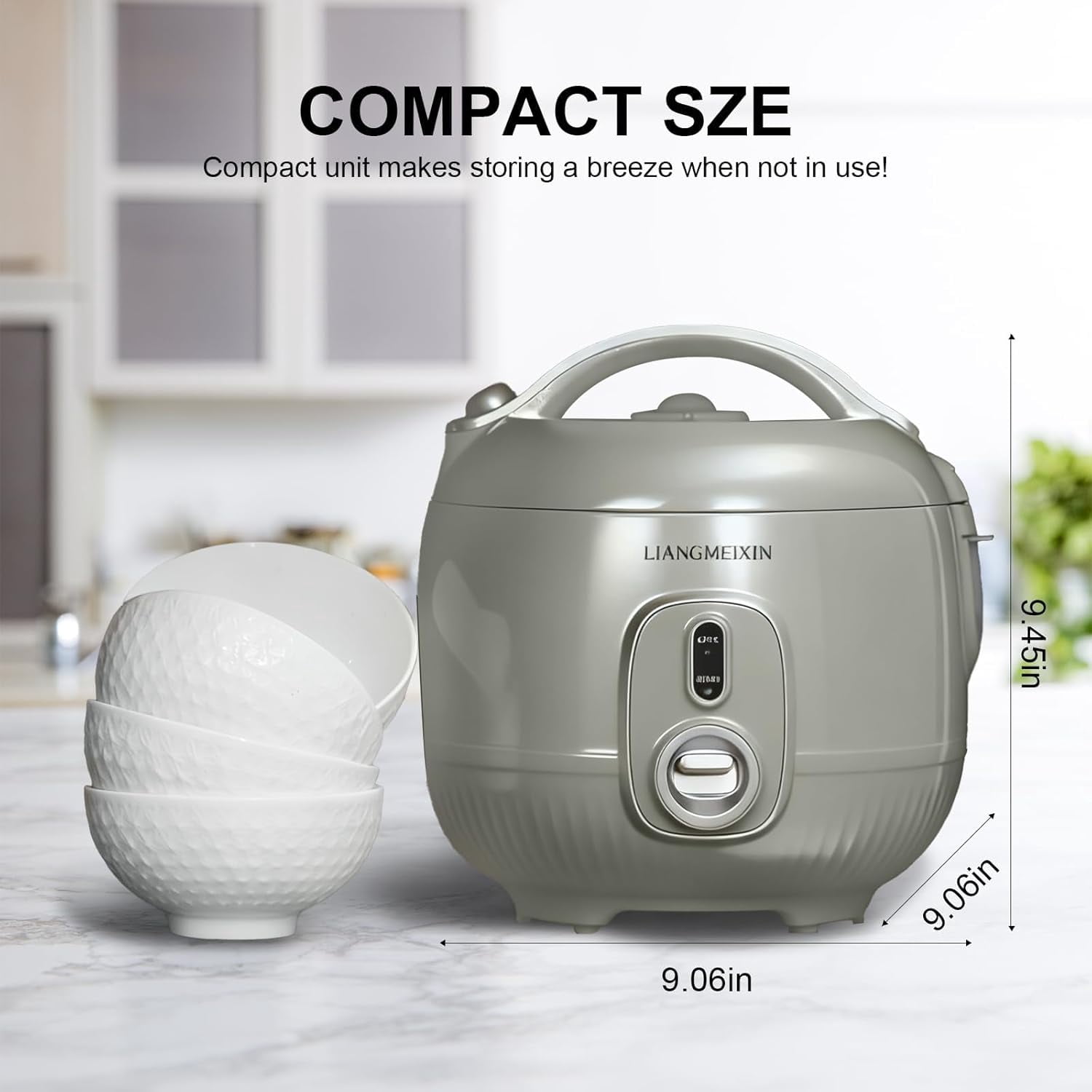 Small Rice Cooker 4-Cup Uncooked 2 Quart Non-Stick  Steamer Auto  Warm  Green for 1-3 People
