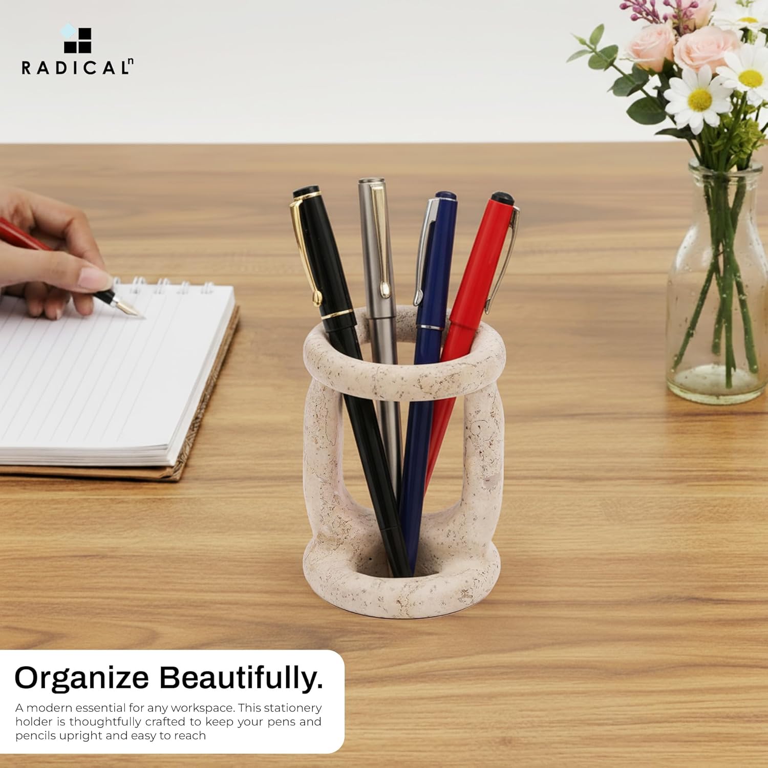 Radicaln Marble Stationary Holder 4 inches Travertine Handmade Maker Organizer For Office Supplies, Ideal Pencil Holders & Desk Organizer, Pen Holder For Desk