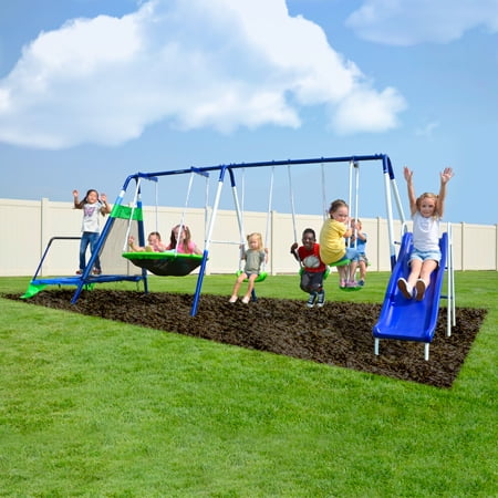 swing set with slide and trampoline