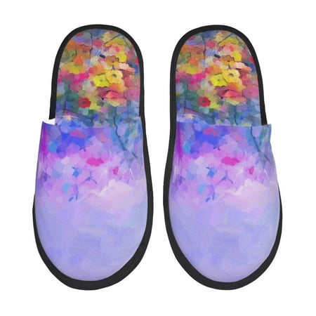 

Adobk Colorful Purple Cosmos Flower Print Slippers Indoor Outdoor Retro Slippers House Soft Fluffy Slides Cushion Furry Slippers-Large