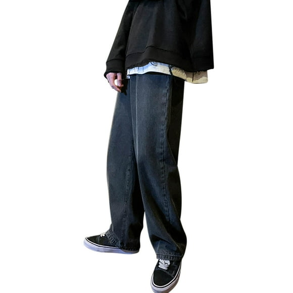 Ketyyh-chn99 Men's Jeans 2024 Relaxed Boot Jean Loose fit Pants Shorts Male Casual Fashion Plus Size Loose Elastic Waist Jeans Street Wide Leg Trousers Pants Grey,XL