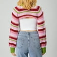 thumbnail image 2 of Suéter de punto para mujer, de primavera y otoño, informal, a rayas, suelto, de manga larga, con cuello alto, tops cortos, ropa de calle, 2 of 5
