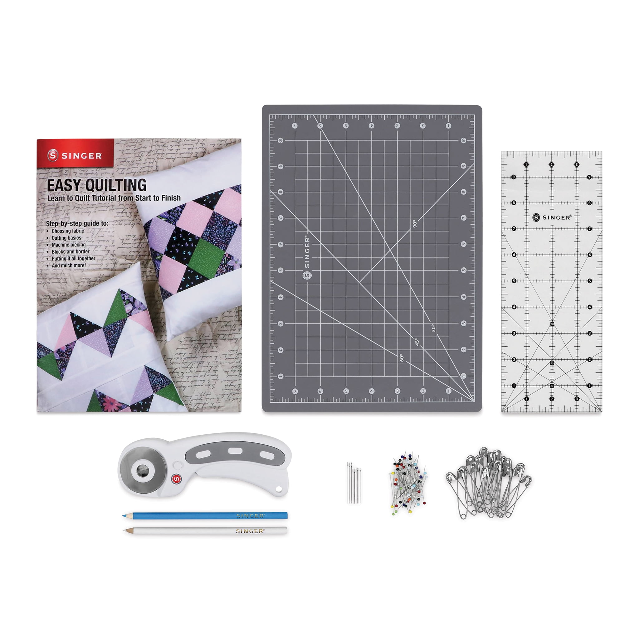 SINGER Learn to Quilt Sewing Kit for Beginners and Adults with Rotary Cutter, Cutting Mat, Acrylic Ruler, and More