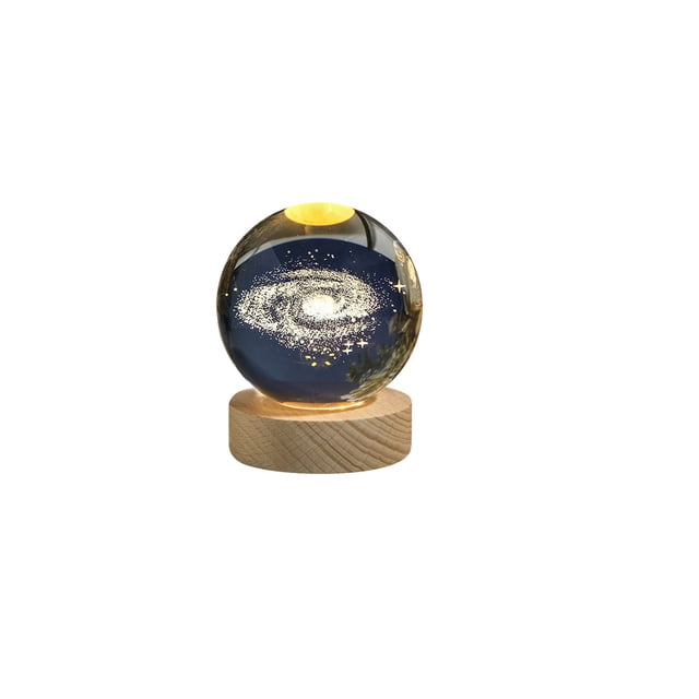 Luz Nocturna Led,Modelo Del Sistema Solar de la Serie Cósmica de Bola de Cristal 3D con Base de Luz de Carga Usb,Regalo de Astronomía de Grabado Claro de 6cm de Diámetro para la Decoración Del Hogar,L