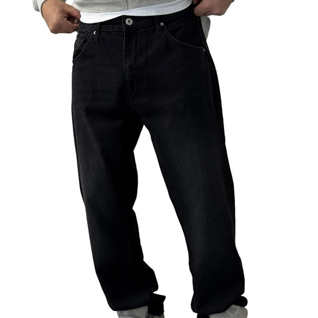 Ceisia Men Solid Color Basic Loose Wide Leg Straight Denim Pants Gift Casual Daily Jeans