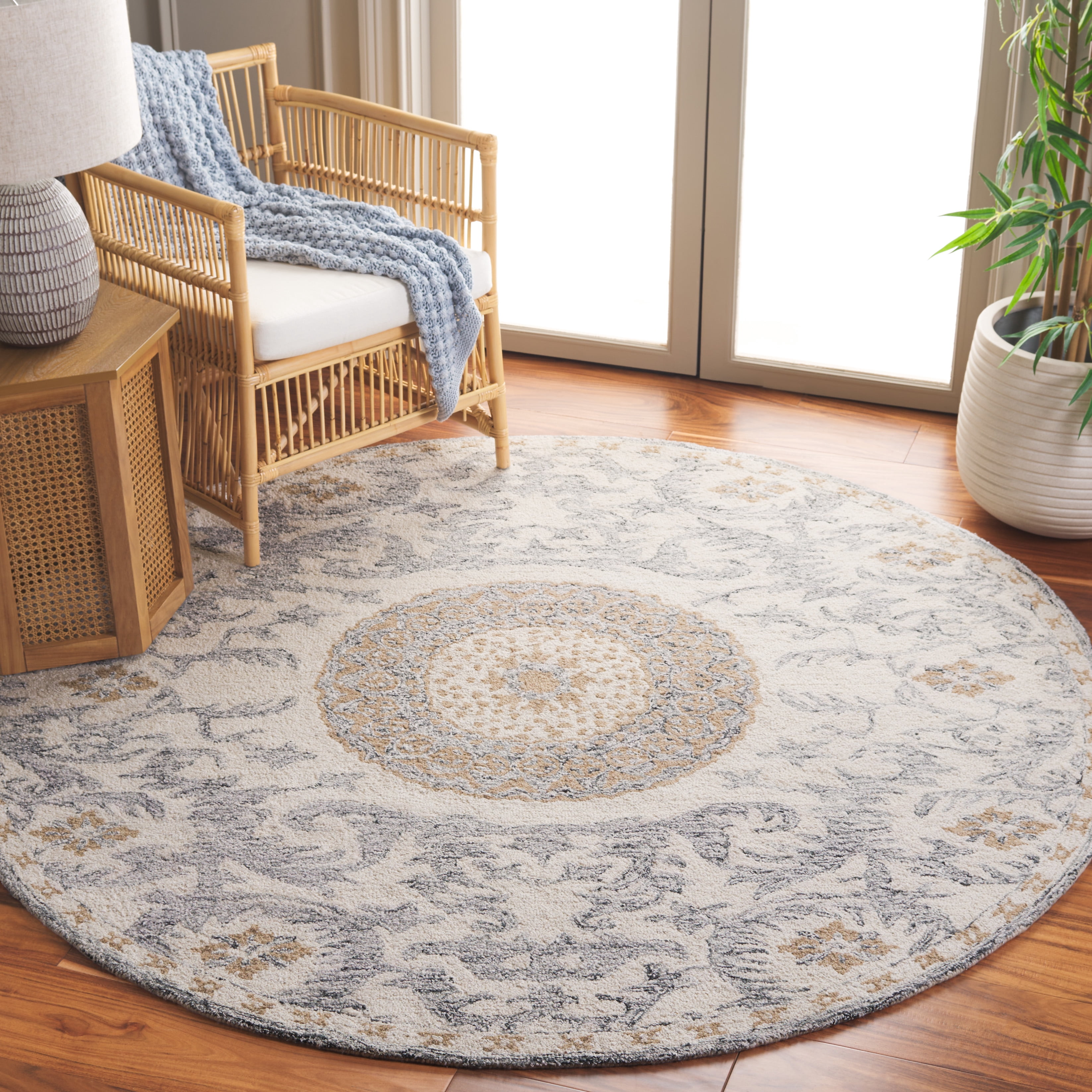 SAFAVIEH Marquee Clematis Medallion Area Rug, Beige/Grey, 6' x 6' Round