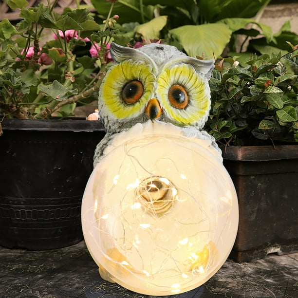 Luces de jardín de búho, luces decorativas solares LED hechas a mano, estatua de jardín perfecta para patios, piscinas, patios, impermeables, diseño con carga más larga y brillante y sensores de luz