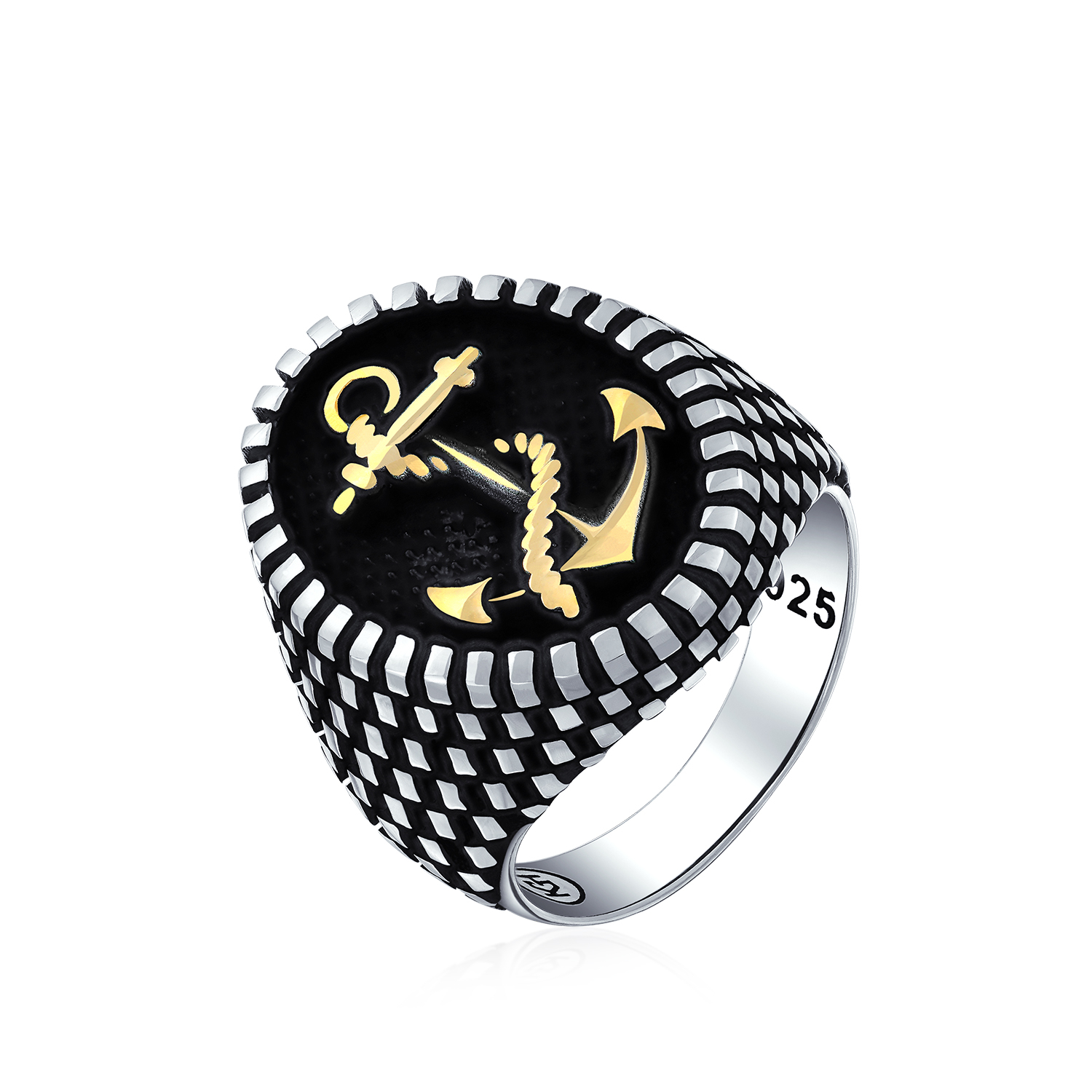 Mens Nautical Rope Boat Anchor Ring For Men Checker Board Two