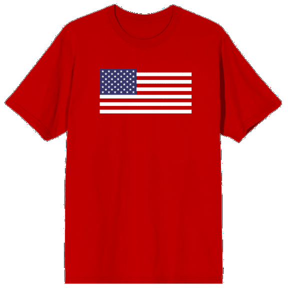 Deconstructed American Flag on Red Adult Crew Neck Short Sleeve T-shirt - Small