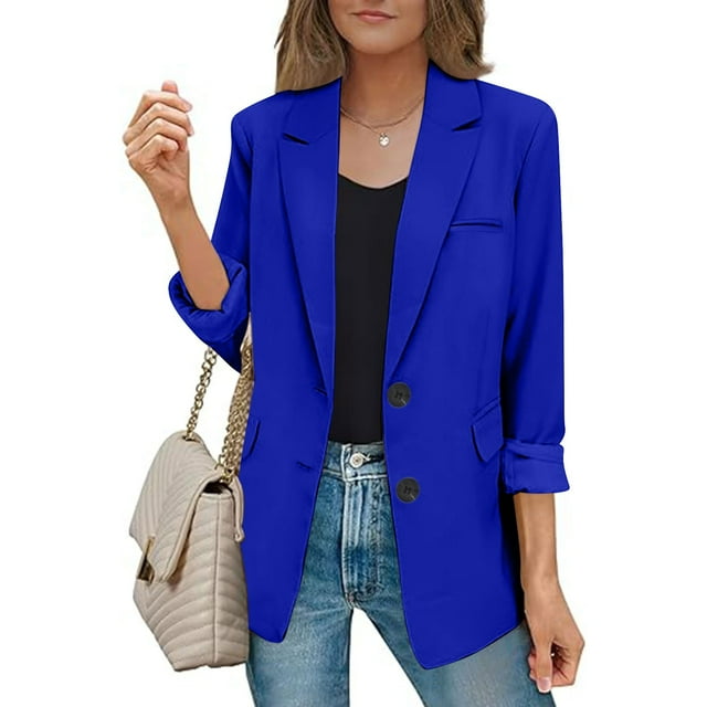 lcziwo Aubaines du Jour Vestes Blazer pour Femmes 2024 Automne Manteau de Complet Tendance Manches Longues Revers Cranté Ouvert à l'Avant Bouton Vestes Blazer de Travail Veste avec Poches Bleu Marine,TTTG
