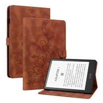 XYX for Kindle Paperwhite (11th Generation-2021/2023/2024) Case, PU Leather Slim Folio with Multi-Angle Stand - Brown Lily Flower