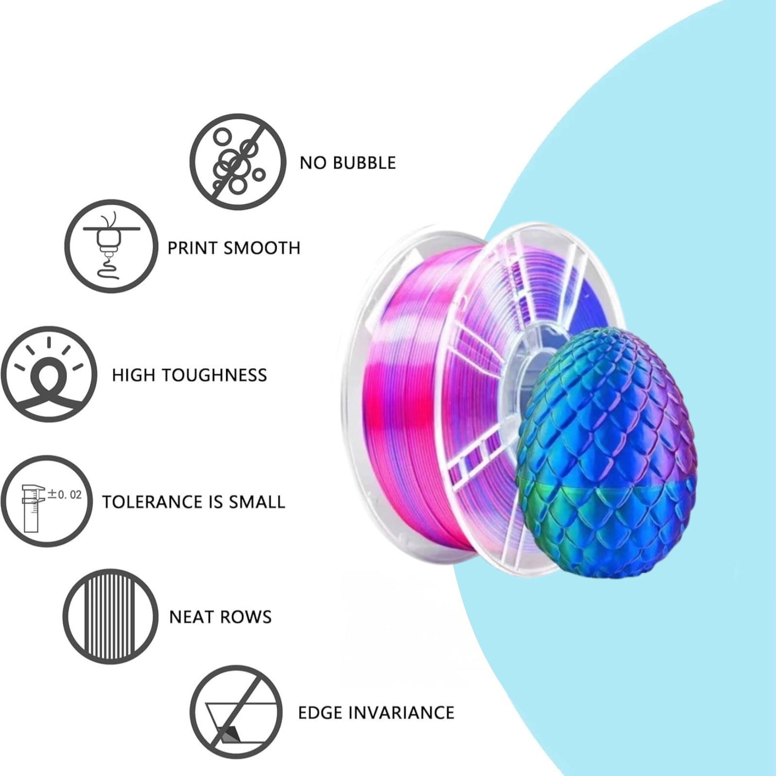 PLA Silk 3D Printer Filament 1.75mm, Dimensional Accuracy +/- 0.02 mm, 1KG Spool (2.2lbs) PLA Gradient Color