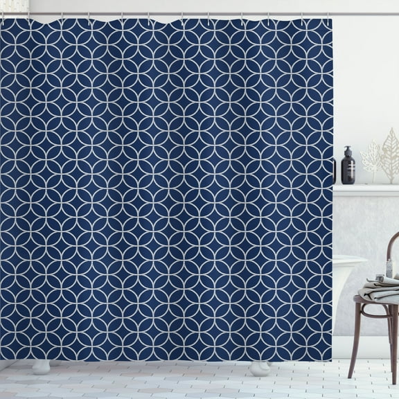 Ambesonne Navy Blue Shower Curtain, Nautical Nested Shapes, 69"Wx75"L, White Indigo