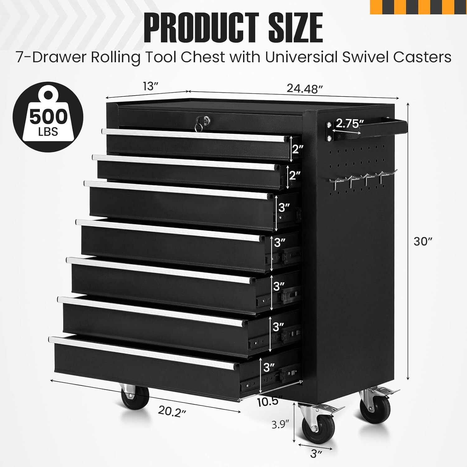 Garvee Tool Chest with 7 Drawer, 24" Tool Storage Cabinet with Wheels & Locking System, Heavy Duty Toolbox for Garage, Warehouse, Workshop, Black