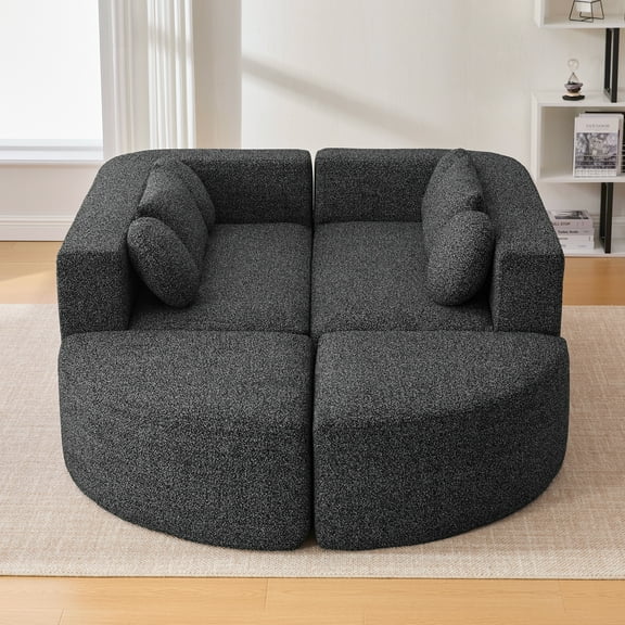 Harper & Bright Designs Boneless Couch Modular Sectional Sofa, Sponge Compression Sofa Free combination, Curved Foam Floor Sofa Bed with Deep Seating for Living Room, Black